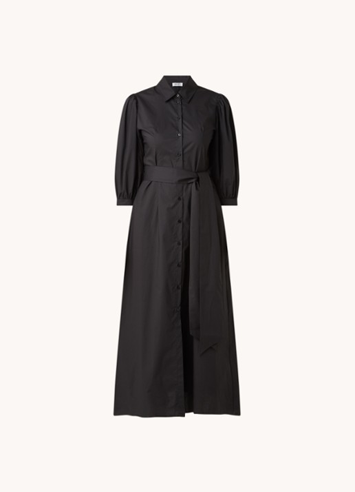 Liu Jo Maxi blousejurk met pofmouw en strikceintuur - voorkant 3 zwart