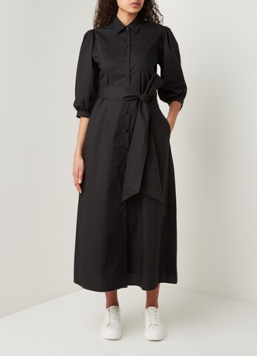 Liu Jo Maxi blousejurk met pofmouw en strikceintuur - voorkant 4 zwart