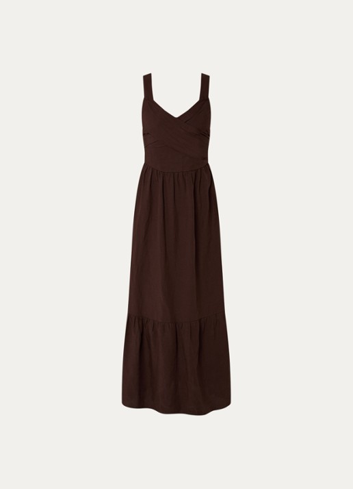 Liu Jo Maxi jurk met V-hals - voorkant 2 donkerbruin