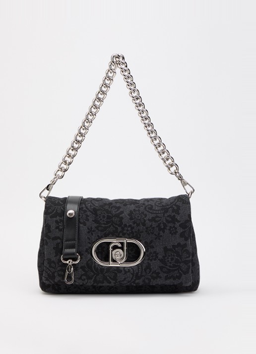 Liu Jo Medium LaPuffy crossbodytas met bloemenprint en afneembare schouderriem - voorkant 5 zwart