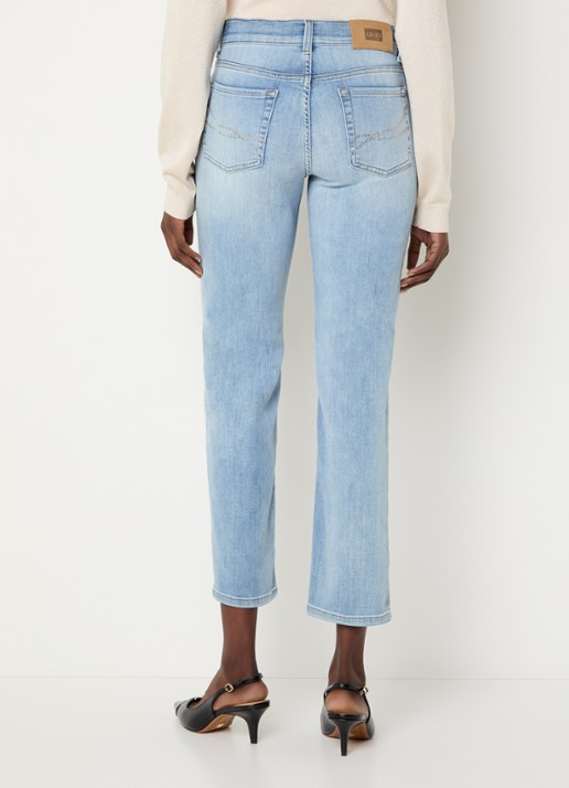 Liu Jo Mid waist cropped slim fit jeans met lichte wassing - achterkant indigo