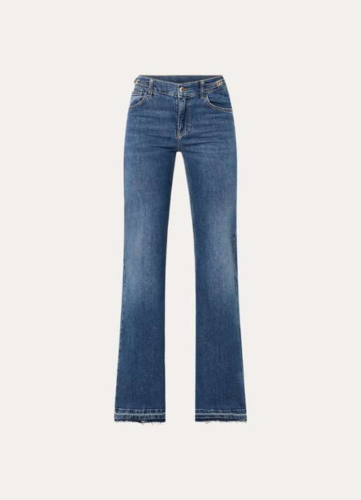 Liu Jo Mid waist flared jeans met medium wassing - voorkant 4 indigo