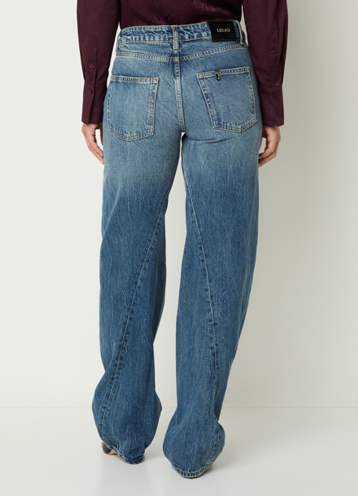 Liu Jo Mid waist straight leg jeans met asymmetrisch detail - achterkant 5 indigo