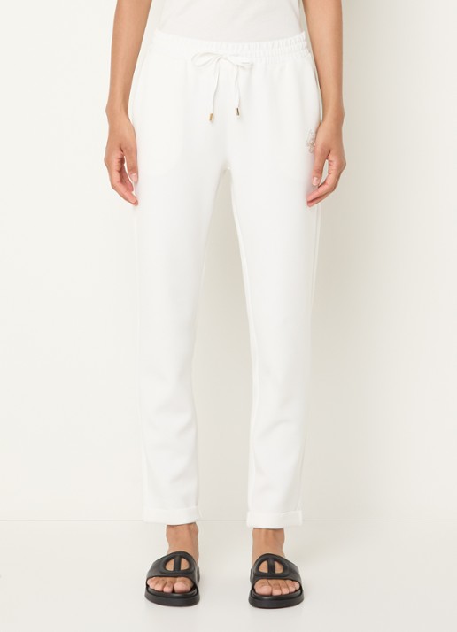 Liu Jo Mid waist tapered fit cropped joggingbroek met logo - detail wit