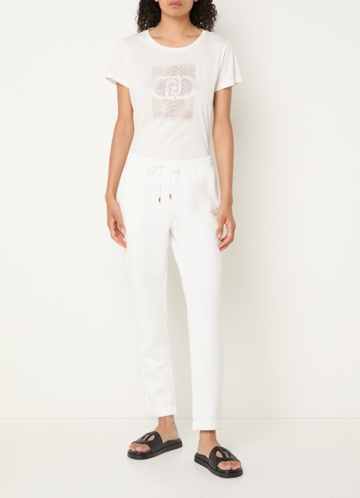 Liu Jo Mid waist tapered fit cropped joggingbroek met logo - voorkant 4 wit