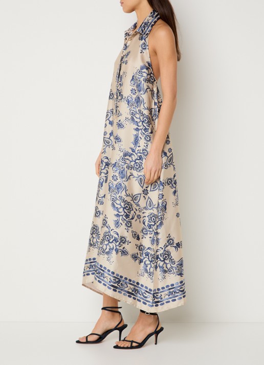 Liu Jo Midi blousejurk met bloemenprint - voorkant 2 beige