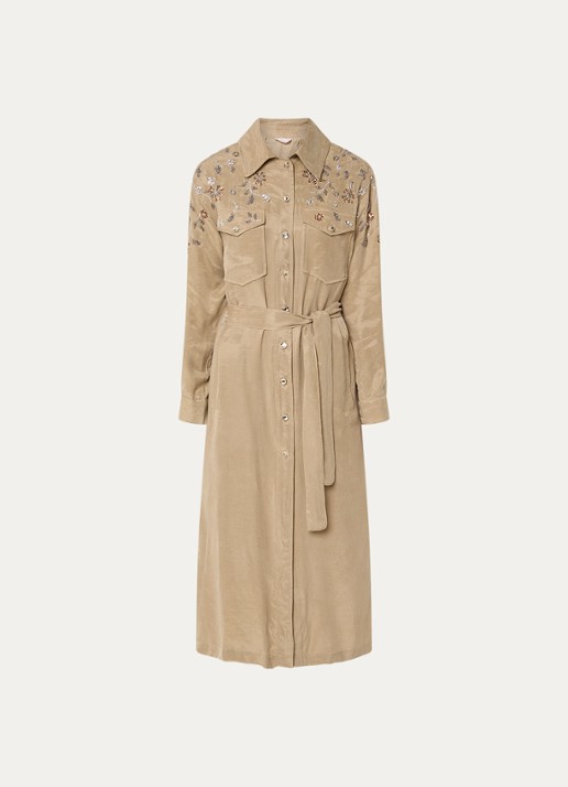 Liu Jo Midi blousejurk  met strass en borstzakken - voorkant zand