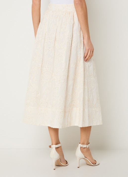 Liu Jo Midi rok met bloemborduring - achterkant creme