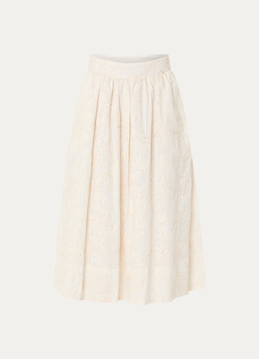 Liu Jo Midi rok met bloemborduring - voorkant 3 creme