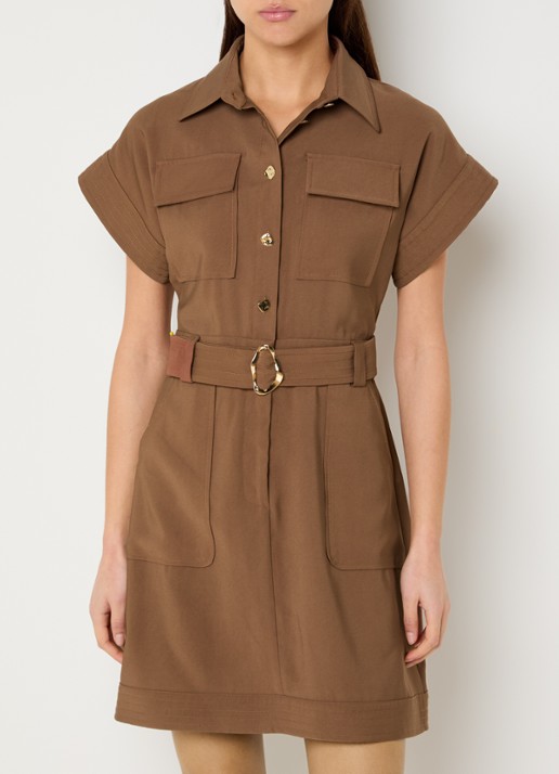 Liu Jo Mini blousejurk met borst- en steekzakken - detail 4 roestbruin