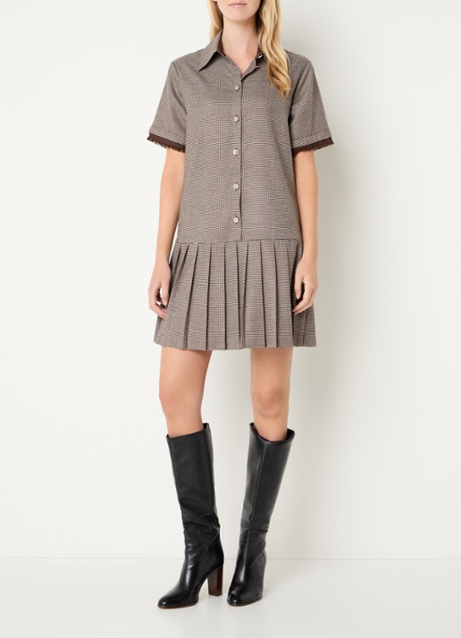 Liu Jo Mini blousejurk met pied-de-poule dessin - voorkant 4 bruin