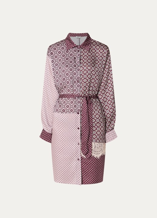 Liu Jo Mini blousejurk met strikceintuur en print - voorkant 3 aubergine