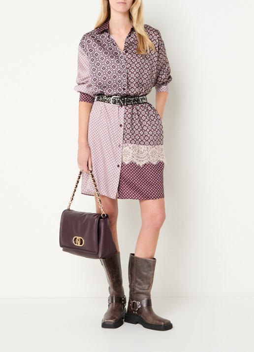 Liu Jo Mini blousejurk met strikceintuur en print - voorkant 4 aubergine