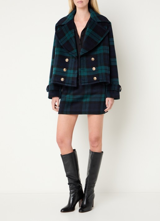 Liu Jo Mini rok in wolblend met ruitdessin - voorkant 4 groen