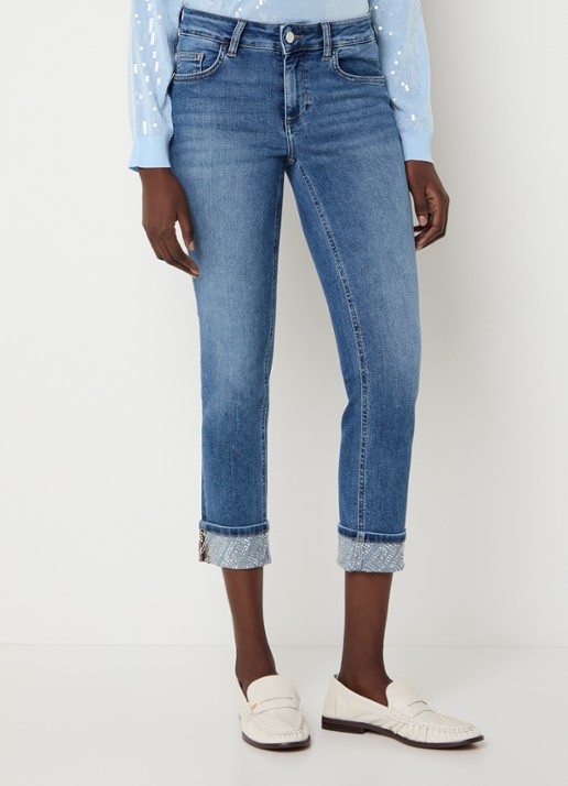 Liu Jo Monroe mid waist cropped slim fit jeans met strass