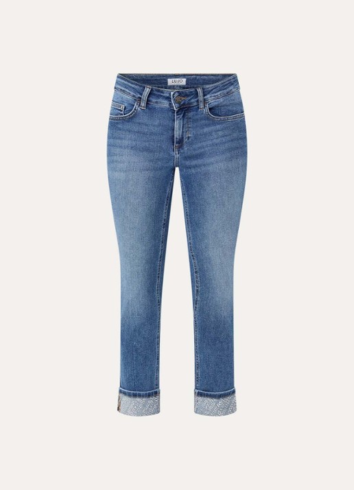 Liu Jo Monroe mid waist cropped slim fit jeans met strass - voorkant 3 indigo