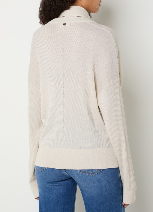 Liu Jo Ribgebreide pullover met sjaalkraag en lurex - achterkant 3 creme