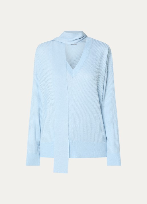 Liu Jo Ribgebreide pullover met sjaalkraag en lurex - voorkant koper