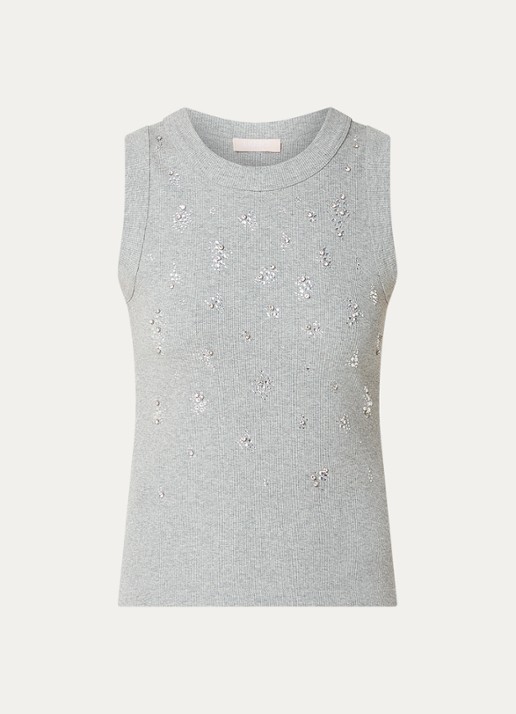 Liu Jo Ribgebreide tanktop met strass - voorkant 2 grijs