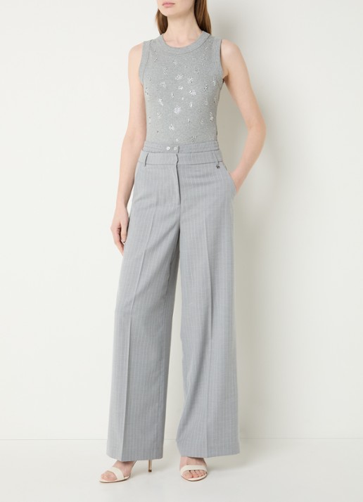 Liu Jo Ribgebreide tanktop met strass - voorkant 3 grijs
