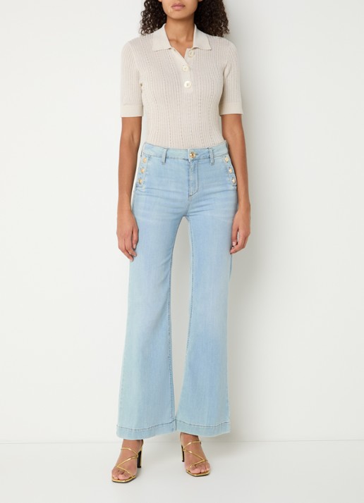 Liu Jo Ribgebreide top met polokraag en lurex - voorkant 2 creme