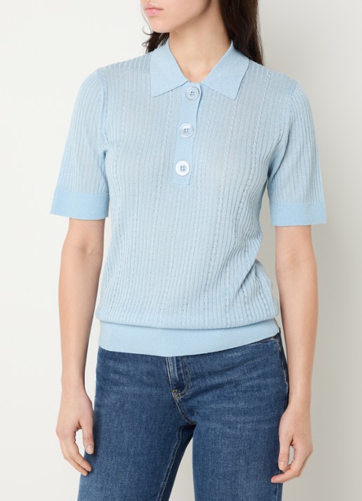 Liu Jo Ribgebreide top met polokraag en lurex - detail 4 middengrijs