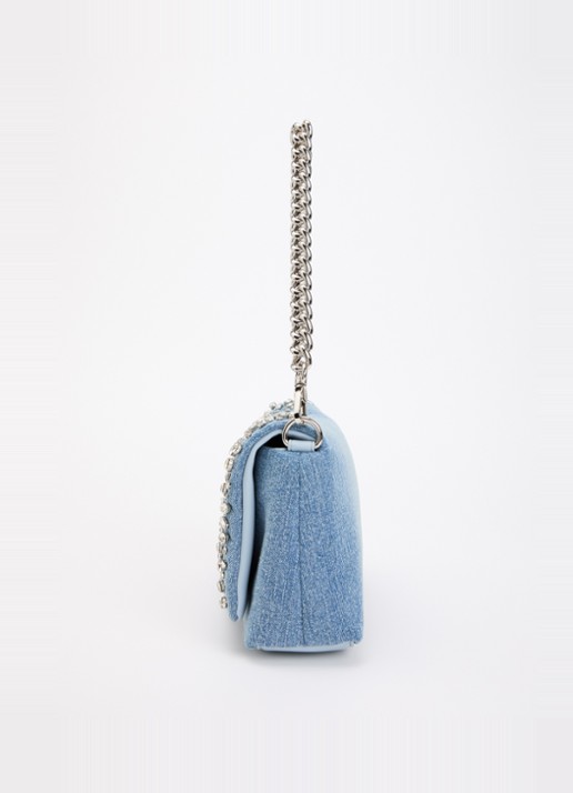 Liu Jo Schoudertas van denim met strass - detail 2 lichtblauw