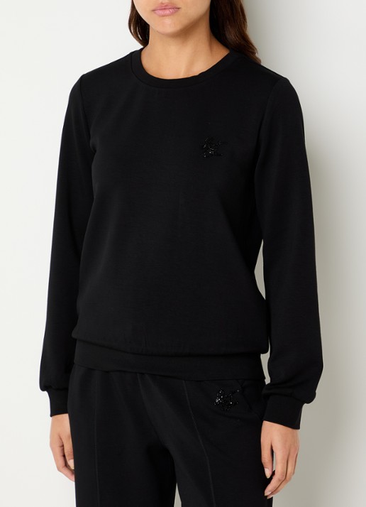 Liu Jo Sweater met logo en ronde hals - detail zwart