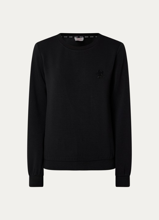 Liu Jo Sweater met logo en ronde hals - voorkant 3 zwart
