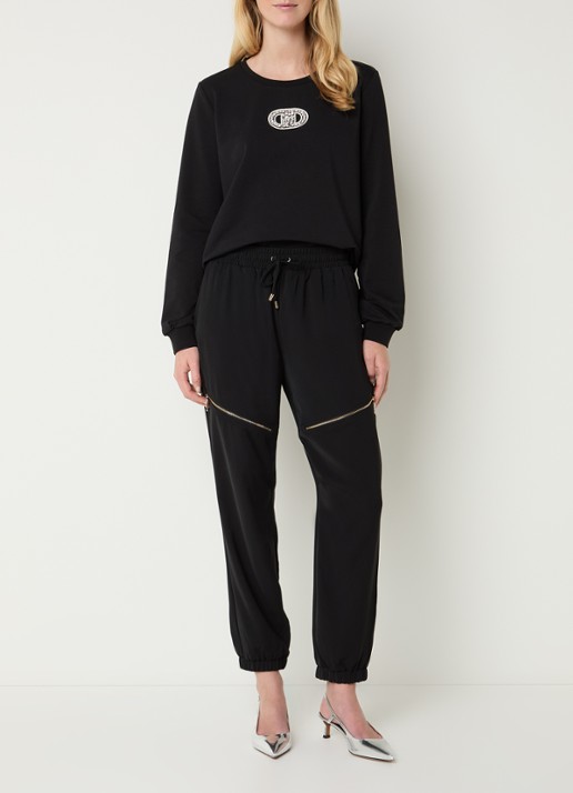 Liu Jo Sweater met logo en strass - voorkant 3 zwart