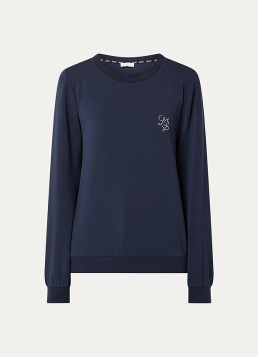 Liu Jo Sweater met logo en strass - voorkant 2 donkerblauw