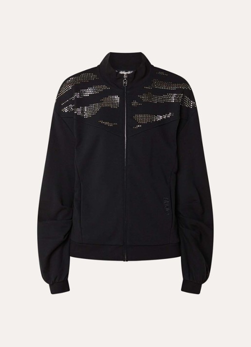 Liu Jo Sweatvest met strass en steekzakken - voorkant 3 zwart