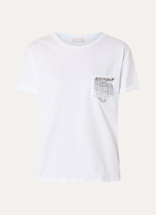 Liu Jo T-shirt met borstzak en strass - voorkant 2 wit