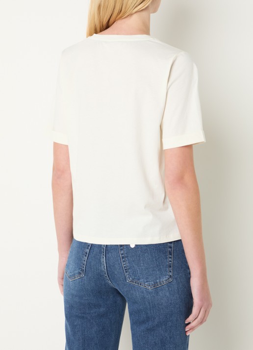 Liu Jo T-shirt met logo en strass - achterkant gebroken wit