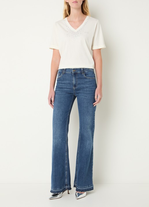 Liu Jo T-shirt met logo en strass - voorkant 4 gebroken wit