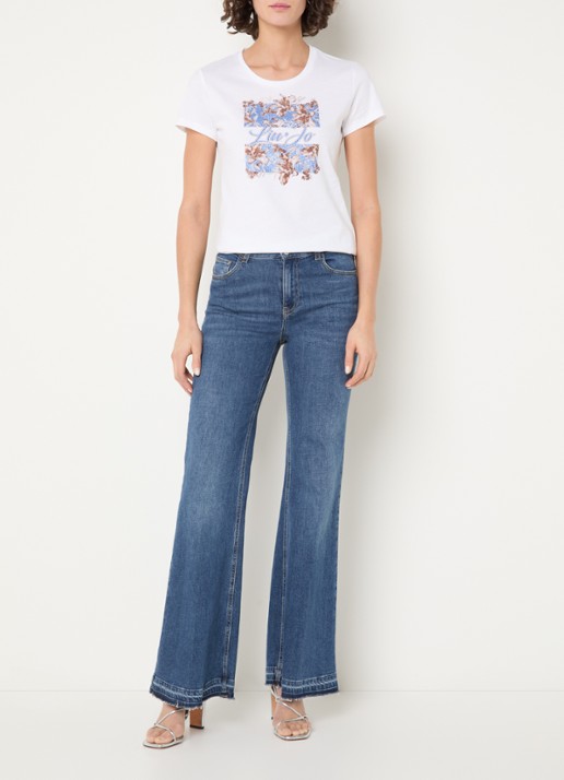 Liu Jo T-shirt met logoprint en strass - voorkant 3 blauw