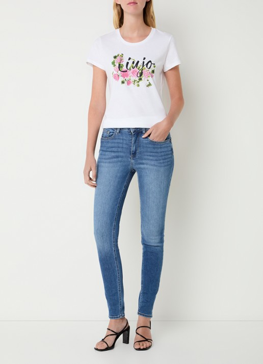 Liu Jo T-shirt met logoprint en strass - voorkant 2 roze