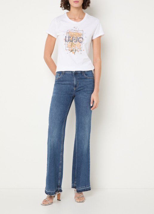 Liu Jo T-shirt met logoprint en strass - voorkant 4 gebroken wit