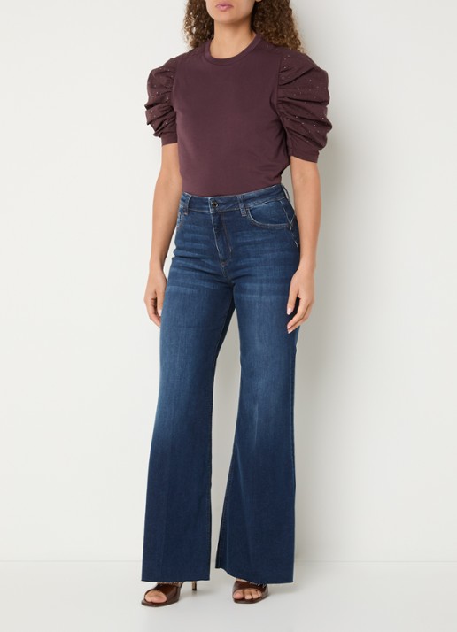 Liu Jo T-shirt met pofmouw - voorkant 4 aubergine