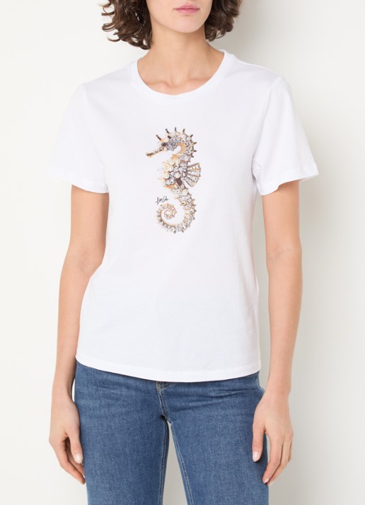 Liu Jo T-shirt met print en imitatieparels