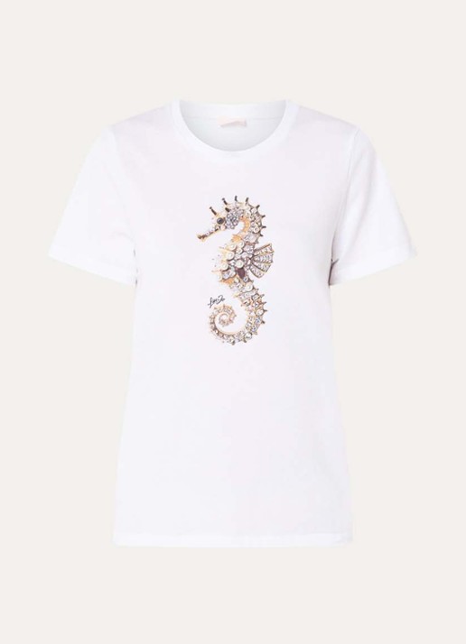Liu Jo T-shirt met print en imitatieparels - voorkant 2 wit