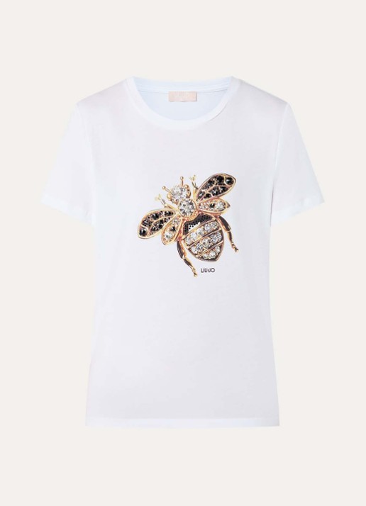 Liu Jo T-shirt met print en imitatieparels - voorkant 3 geel