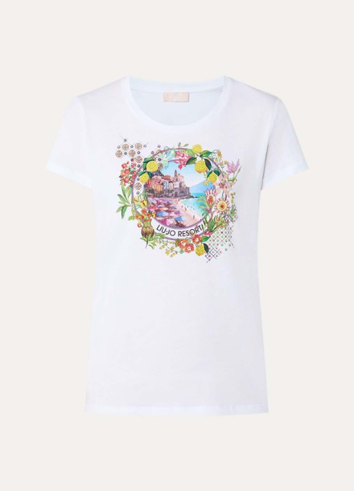 Liu Jo T-shirt met print en strass - voorkant groen