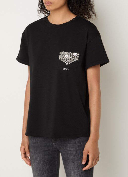 Liu Jo T-shirt met strass en borstzak - detail 3 zwart