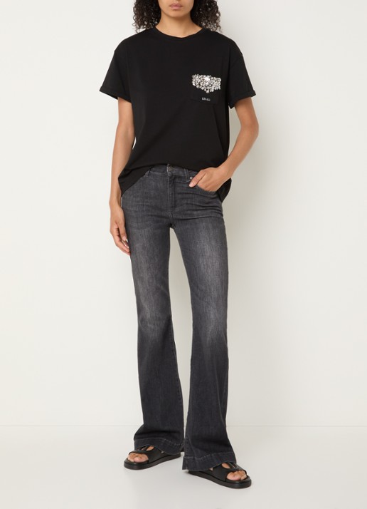 Liu Jo T-shirt met strass en borstzak - voorkant 2 zwart