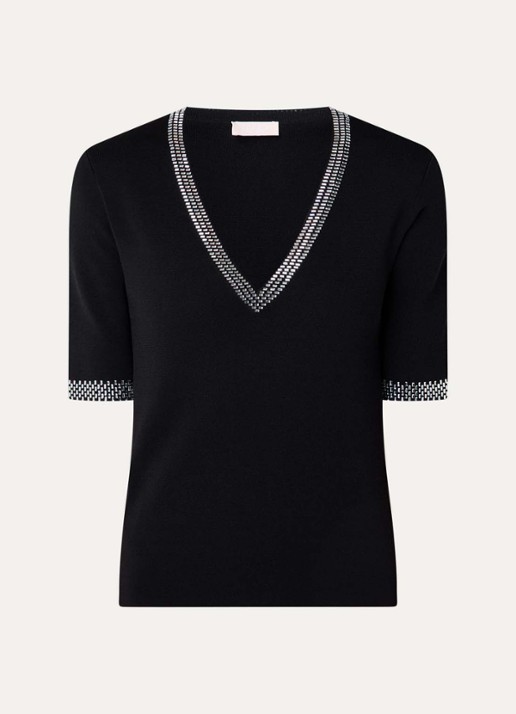 Liu Jo Top met strass en V-hals - voorkant 3 zwart