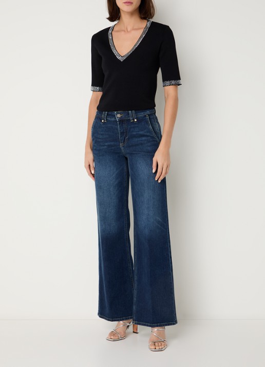 Liu Jo Top met strass en V-hals - voorkant 4 zwart