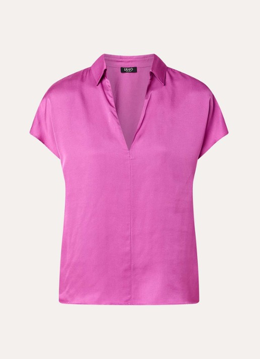 Liu Jo Tuniek van satijn met V-hals - voorkant 3 fuchsia
