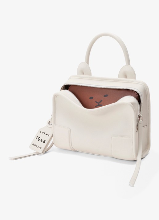 LOEWE Amazona 180 Small Lion Intarsio handtas van kalfsleer - voorkant 8 gebroken wit
