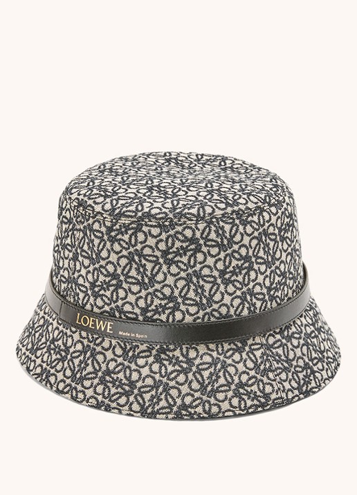 LOEWE Anagram bucket hoed met kalfsleren details en jacquard dessin  - voorkant 2 donkerblauw